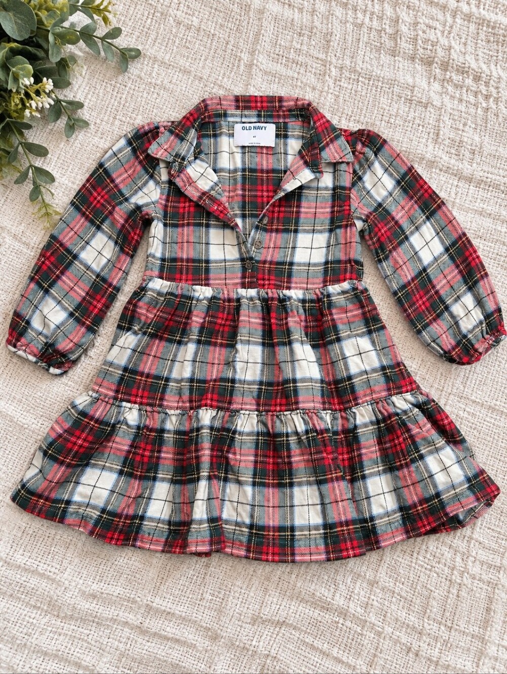 Girls Old Navy Plaid Casual Dress, Size 4T, Red and White